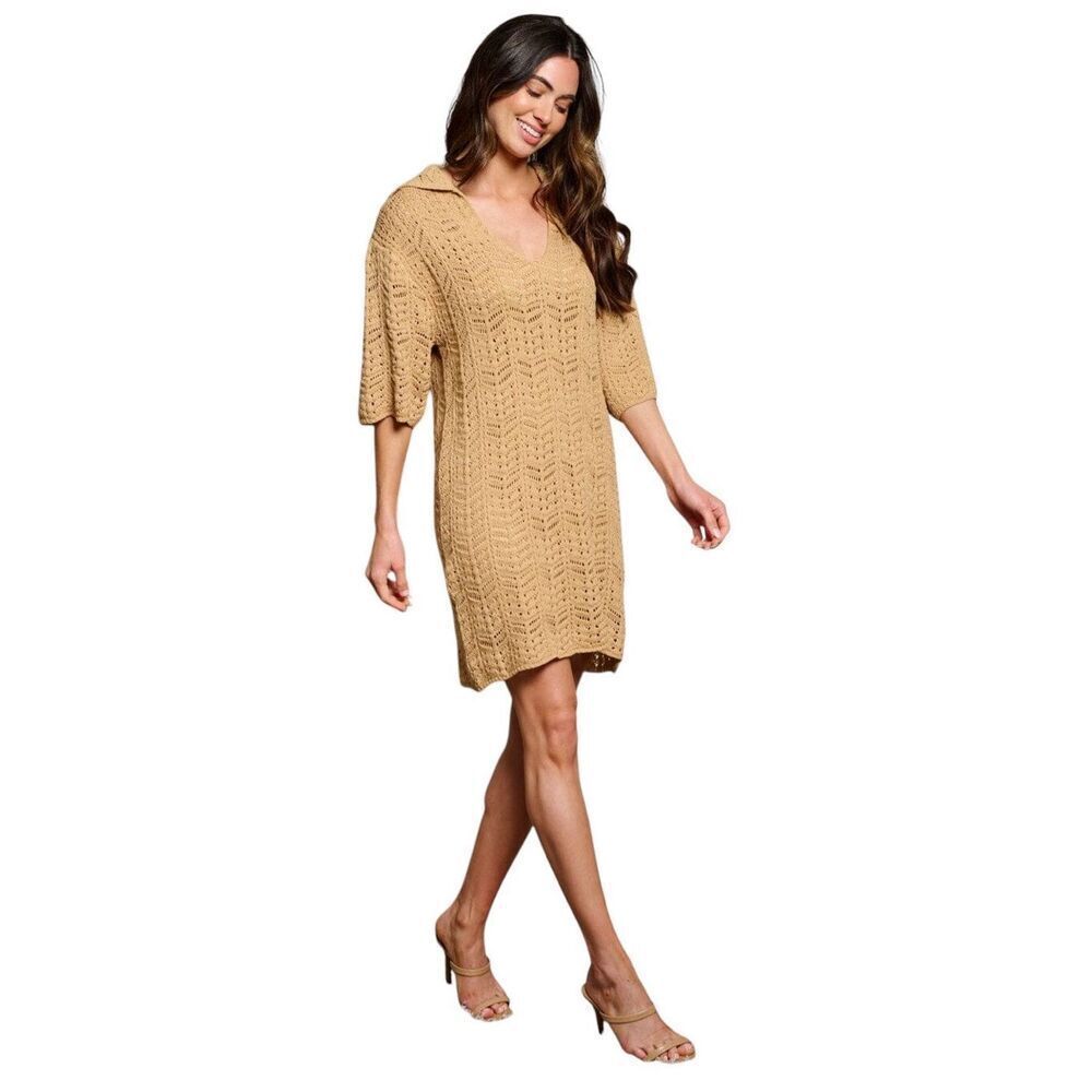 SHORT SLEEVE V-NECK KNITTED MINI DRESS NEW